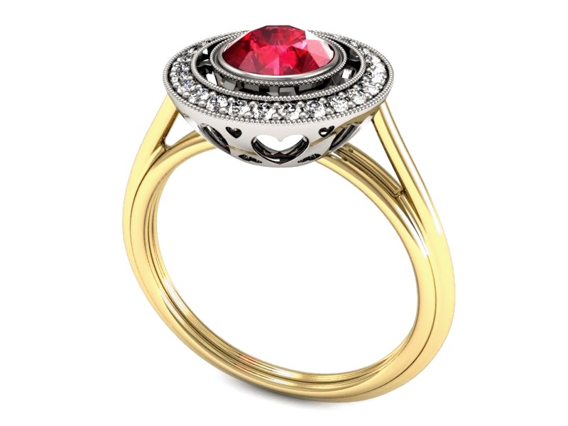 Pierścionek z rubinem i diamentami - P15258zbr1 — zdjęcie 3
