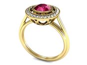 Złoty pierścionek z rubinem i brylantami - P15258zr - 3