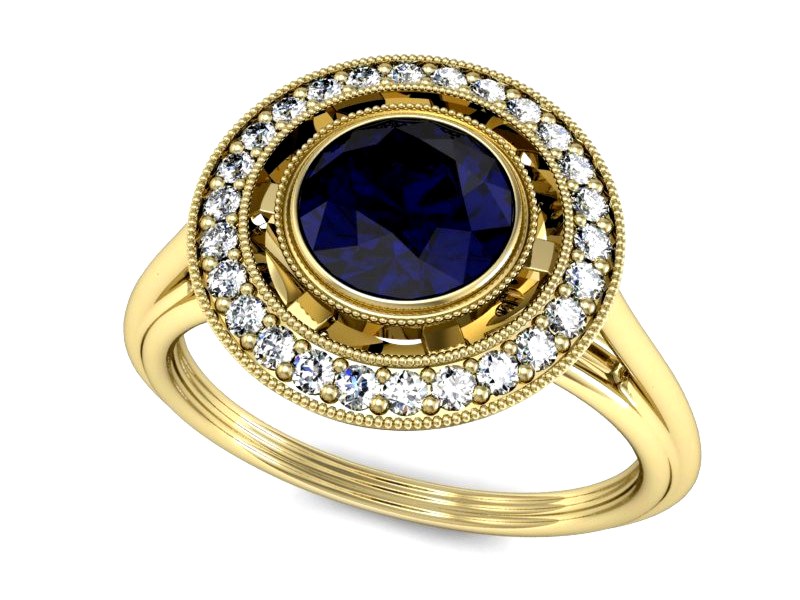 Pierścionek ze spinelem i diamentami żółte złoto - P15258zsp