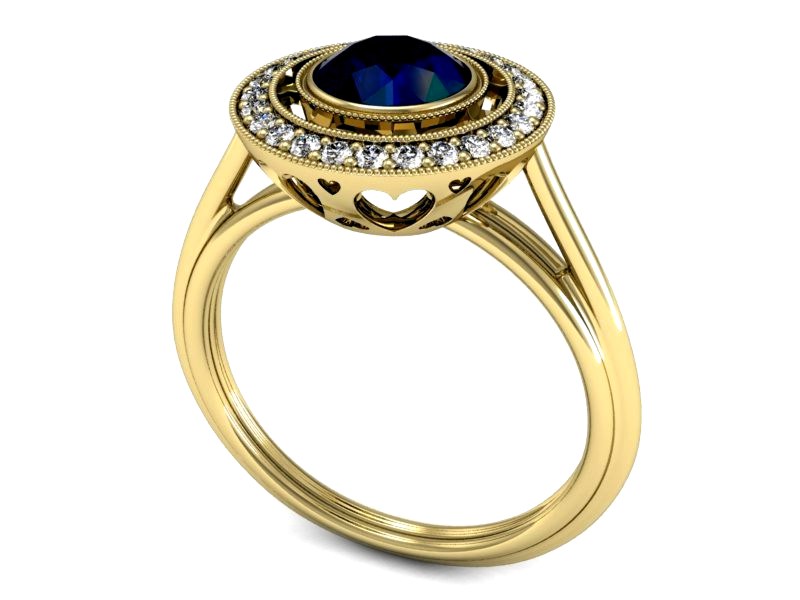 Złoty pierścionek z szafirem i brylantami - P15258zsz — zdjęcie 3