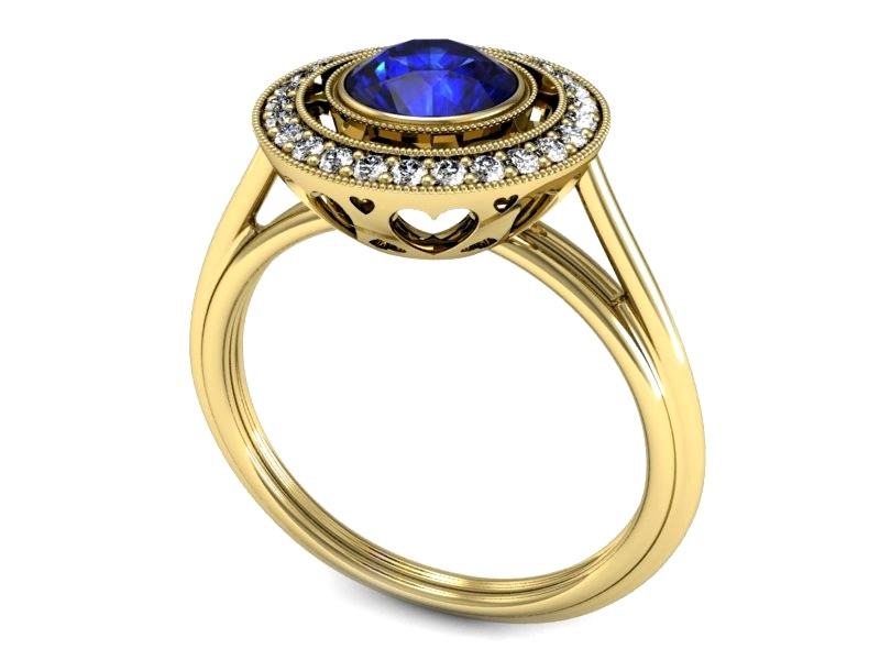 Złoty pierścionek z szafirem i brylantami - P15258zszc — zdjęcie 3