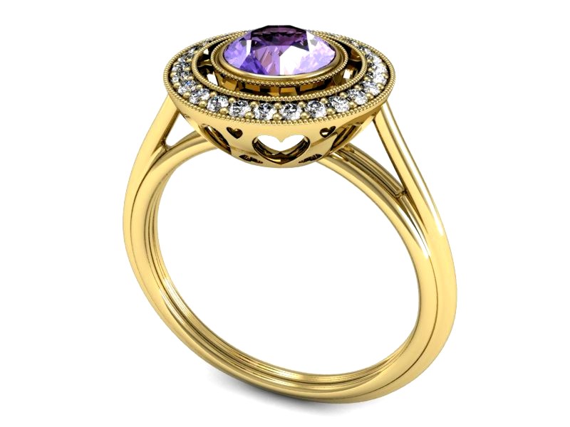 Pierścionek z tanzanitem i brylantami żółte złoto - P15258zt — zdjęcie 3