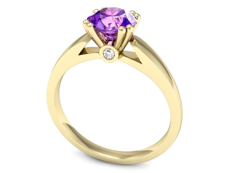 Pierścionek ametyst i brylanty żółte złoto - P15259zam — zdjęcie 3