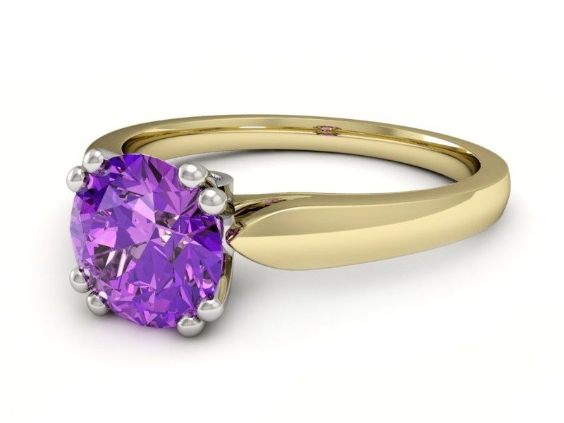 Pierścionek z ametystem i brylantami - P15259zbam — zdjęcie 2