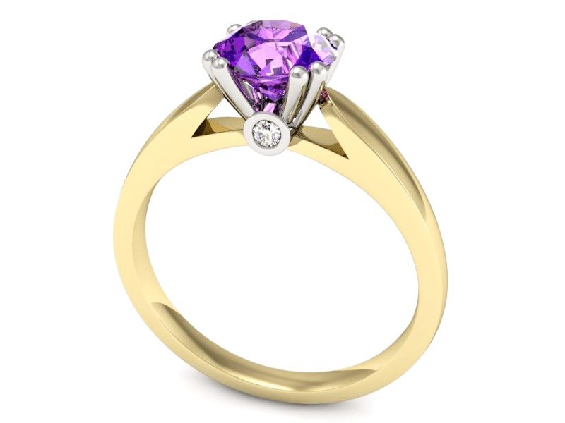 Pierścionek z ametystem i brylantami - P15259zbam — zdjęcie 3