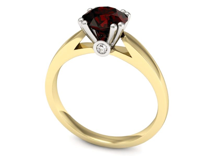 Złoty pierścionek z granatem i brylantami - P15259zbgr — zdjęcie 3