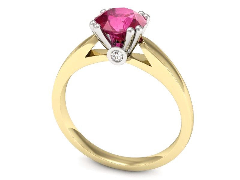 Złoty pierścionek z rubinem i diamentami - P15259zbr — zdjęcie 3