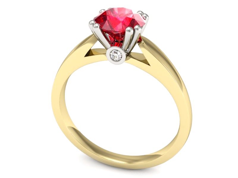 Złoty pierścionek z rubinem i diamentami - P15259zbr1 — zdjęcie 3