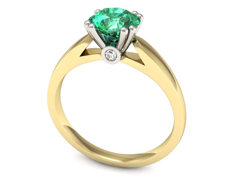 Złoty pierścionek ze szmaragdem i diamentami - P15259zbsm — zdjęcie 3