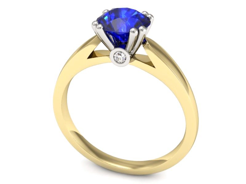 Złoty pierścionek z szafirem z brylantami - P15259zbszc — zdjęcie 3