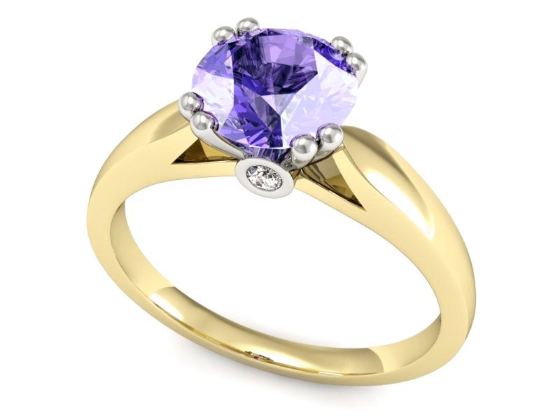 Złoty pierścionek z tanzanitem z brylantami - P15259zbt