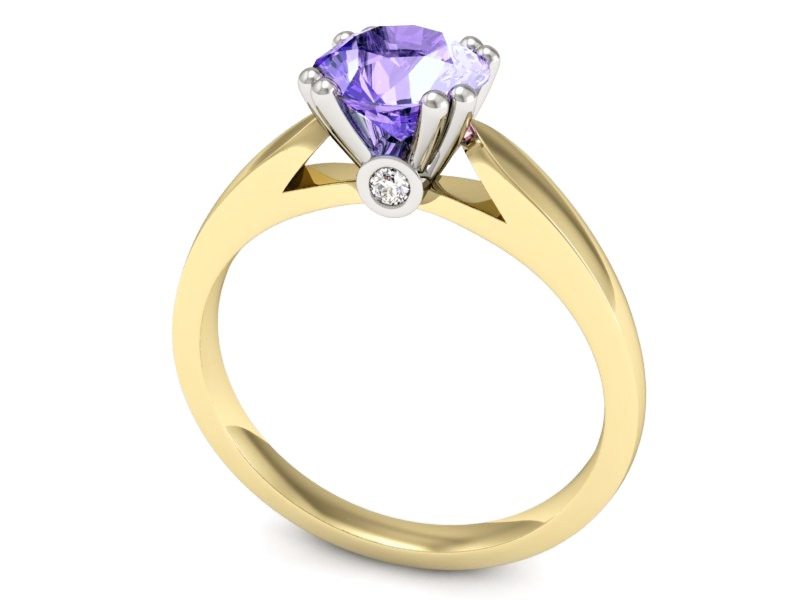 Złoty pierścionek z tanzanitem z brylantami - P15259zbt — zdjęcie 3