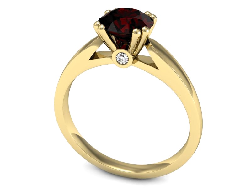 Złoty pierścionek z granatem i diamentami - P15259zgr — zdjęcie 3