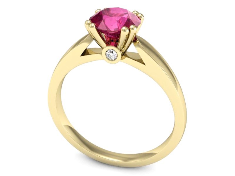 Pierścionek z rubinem i brylantami żółte złoto - P15259zr — zdjęcie 3