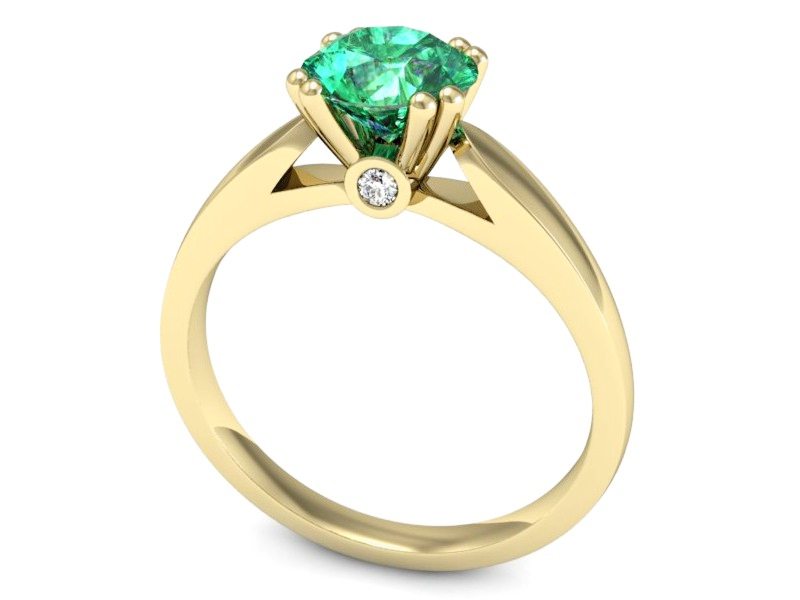 Złoty pierścionek ze szmaragdem i diamentem - P15259zsm — zdjęcie 3
