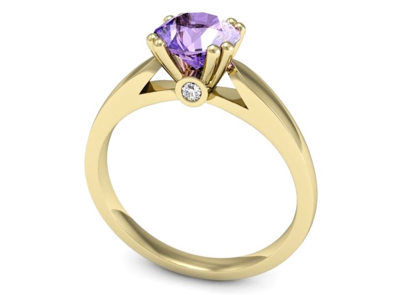 Pierścionek z tanzanitem i brylantami żółte złoto - P15259zt — zdjęcie 3