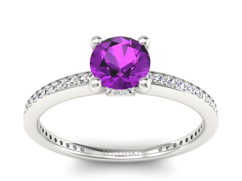 Złoty pierścionek z ametystem z brylantami - P15263bam