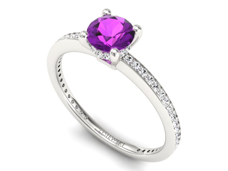 Złoty pierścionek z ametystem z brylantami - P15263bam — zdjęcie 3