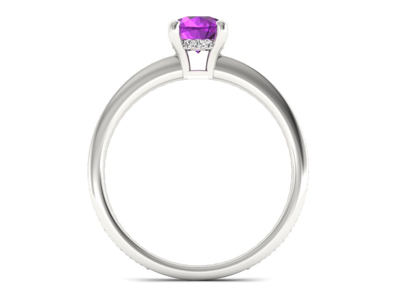 Złoty pierścionek z ametystem z brylantami - P15263bam — zdjęcie 2