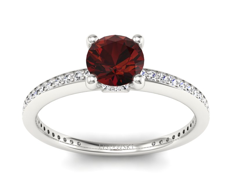 Pierścionek z granatem i brylantami białe złoto - P15263bgr