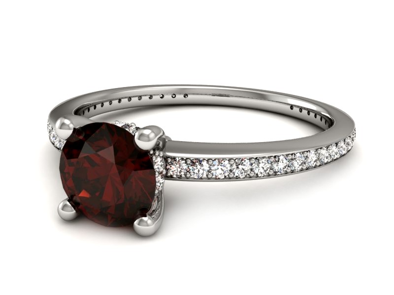 Pierścionek z granatem i brylantami białe złoto - P15263bgr — zdjęcie 5