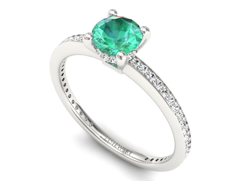 Złoty pierścionek ze szmaragdem i brylantami - P15263bsm — zdjęcie 3