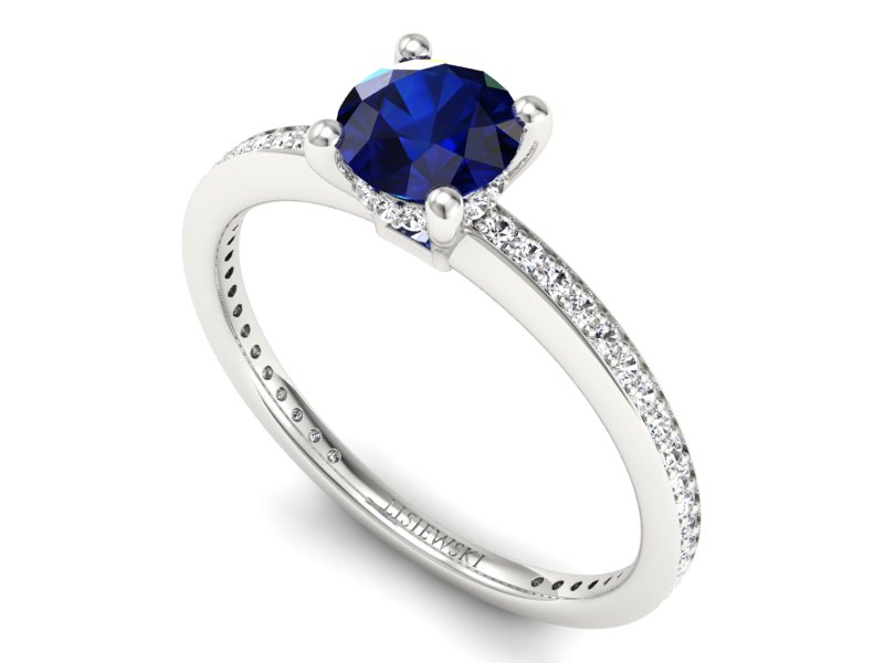 Pierścionek z szafirem i brylantami białe złoto - P15263bsz — zdjęcie 3
