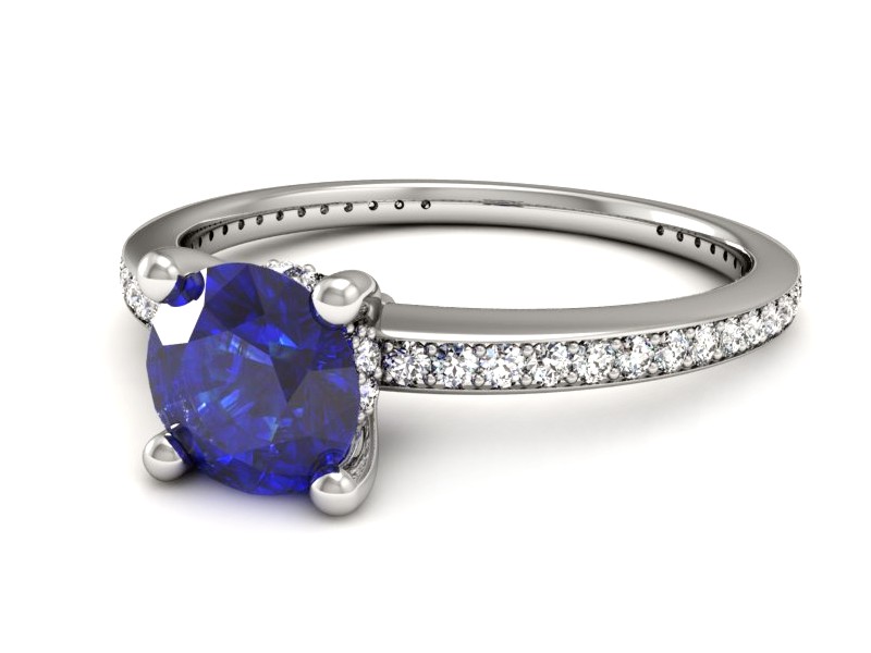 Pierścionek z szafirem i brylantami białe złoto - P15263bszc — zdjęcie 5