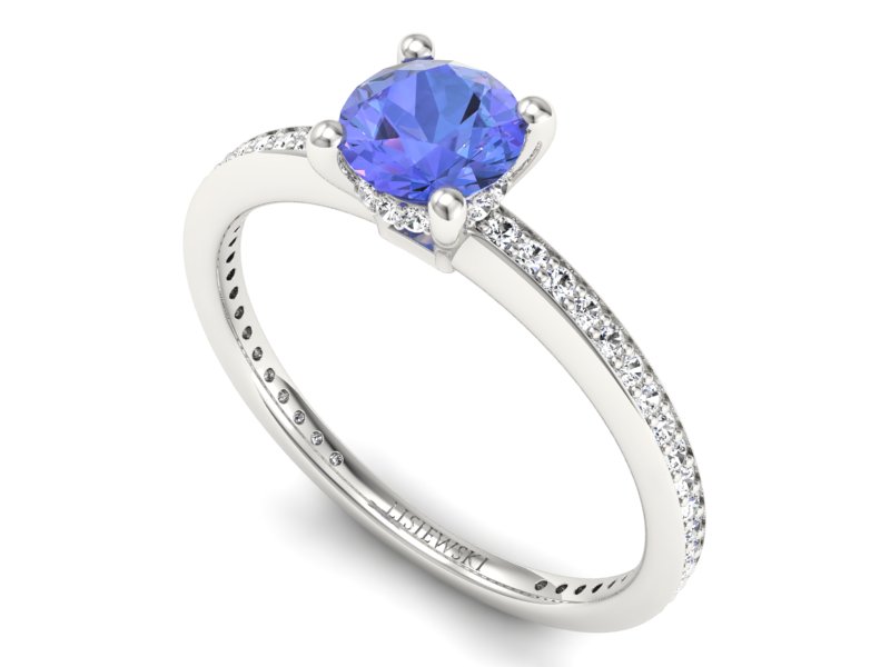 Złoty pierścionek z tanzanitem i brylantami - P15263bt — zdjęcie 3