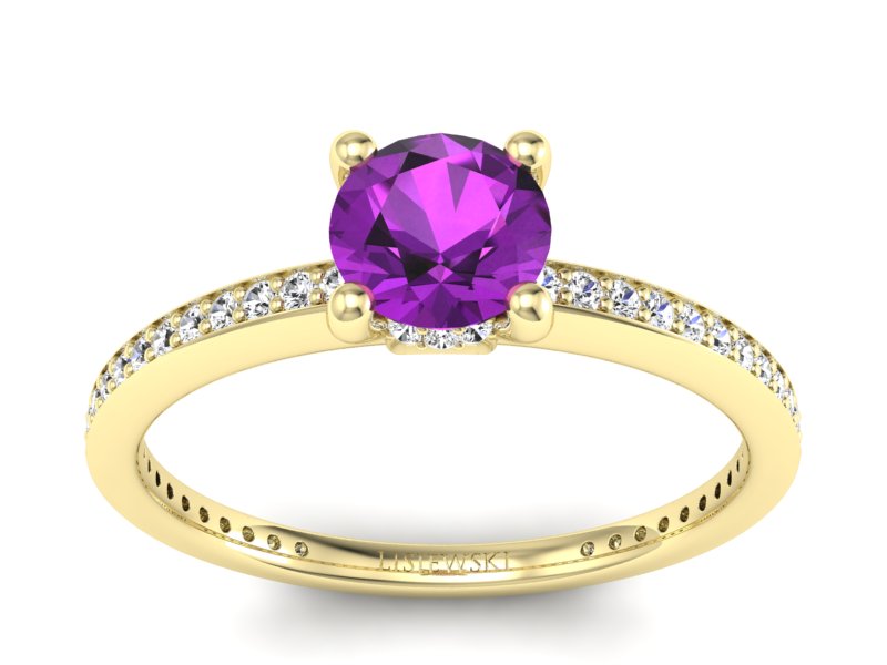 Pierścionek ametyst i brylanty żółte złoto - P15263zam