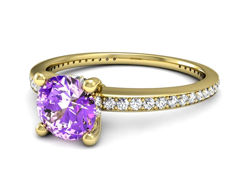 Pierścionek ametyst i brylanty żółte złoto - P15263zam — zdjęcie 5