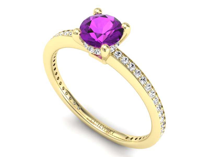 Pierścionek ametyst i brylanty żółte złoto - P15263zam — zdjęcie 3