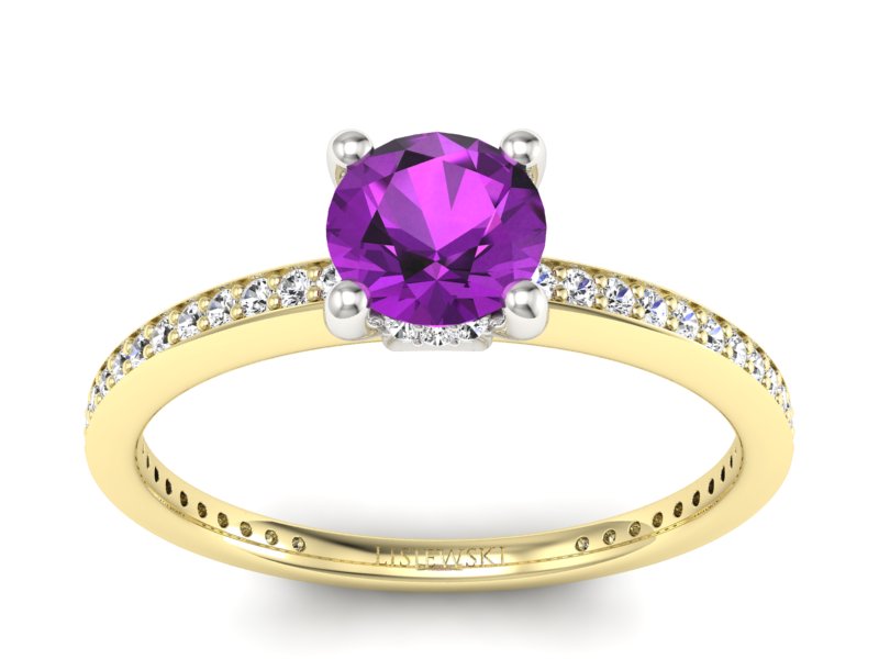 Złoty pierścionek ametyst brylanty złoto - P15263zbam