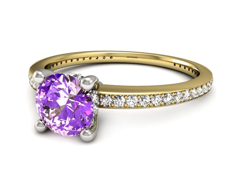 Złoty pierścionek ametyst brylanty złoto - P15263zbam — zdjęcie 5