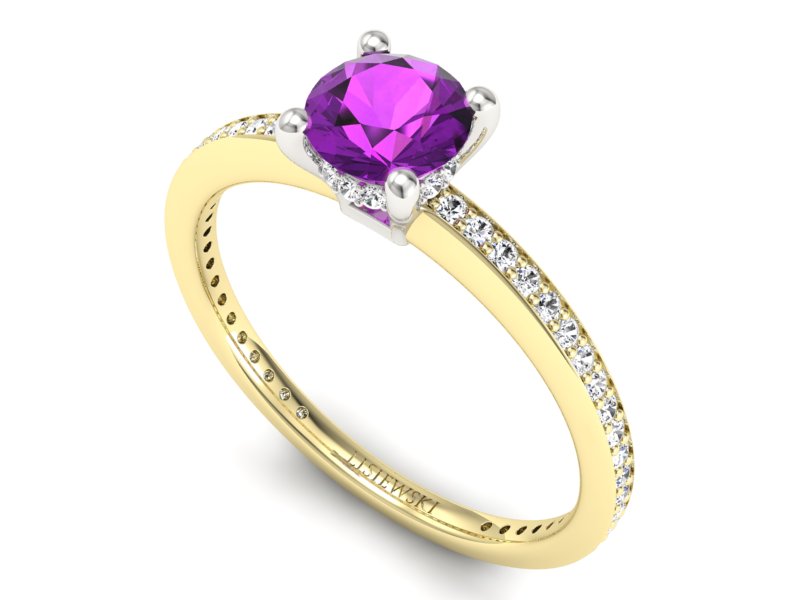 Złoty pierścionek ametyst brylanty złoto - P15263zbam — zdjęcie 3