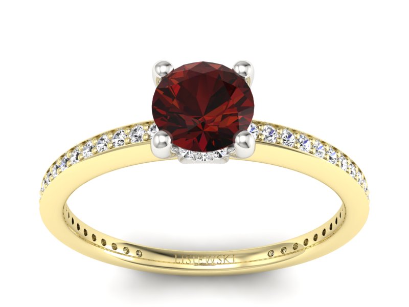 Złoty pierścionek z granatem i diamentami - P15263zbgr