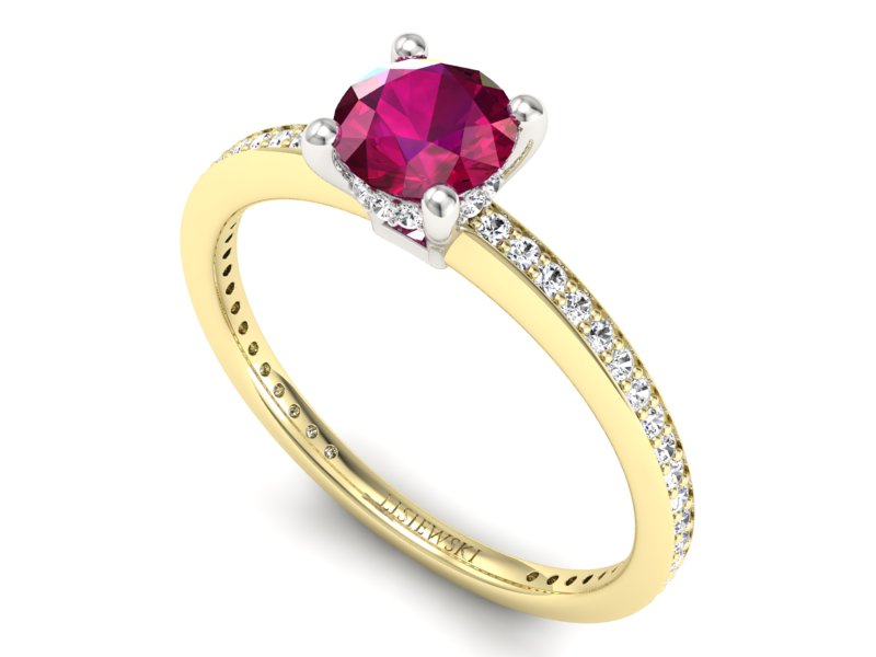 Złoty pierścionek z rubinem i diamentami - P15263zbr — zdjęcie 3