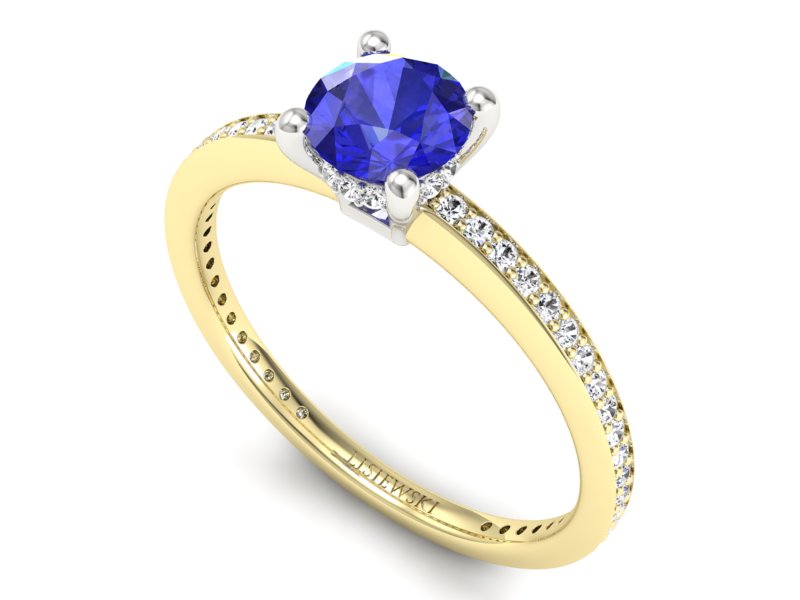 Złoty pierścionek z szafirem i brylantami - P15263zbszc — zdjęcie 3