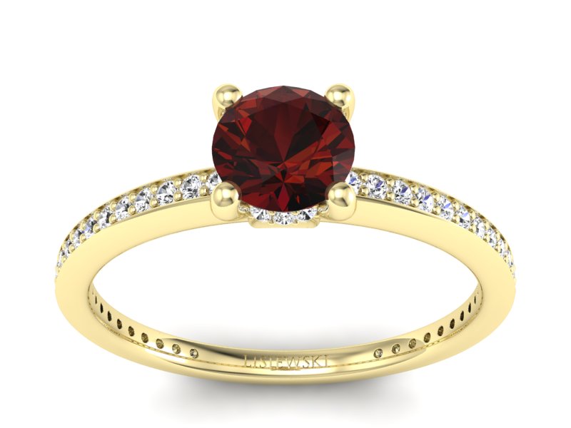 Złoty pierścionek z granatem i brylantami - P15263zgr