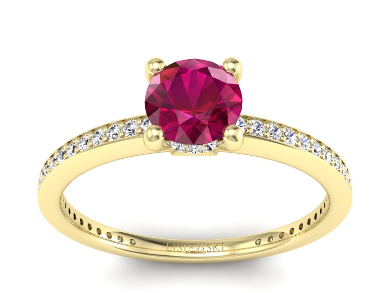 Złoty pierścionek z rubinem i brylantami - P15263zr