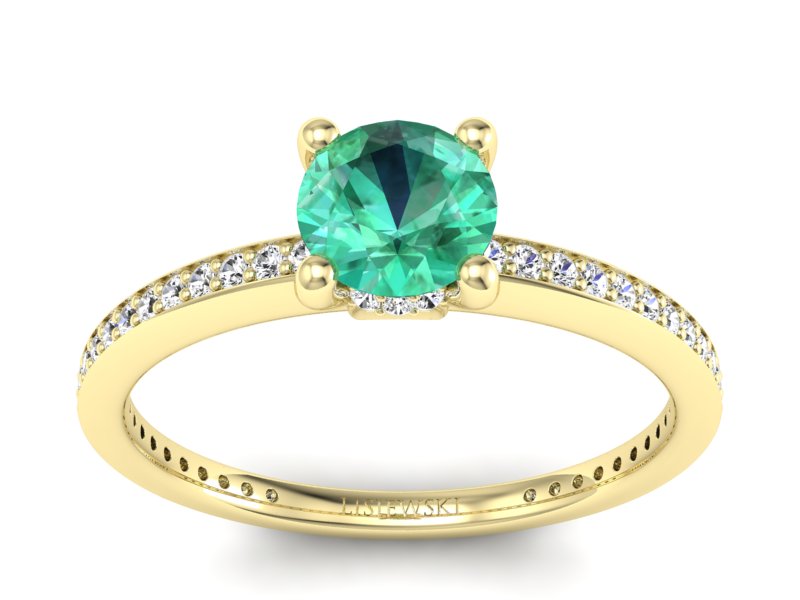Złoty pierścionek ze szmaragdem i diamentami - P15263zsm