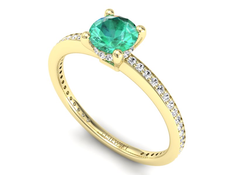 Złoty pierścionek ze szmaragdem i diamentami - P15263zsm — zdjęcie 3