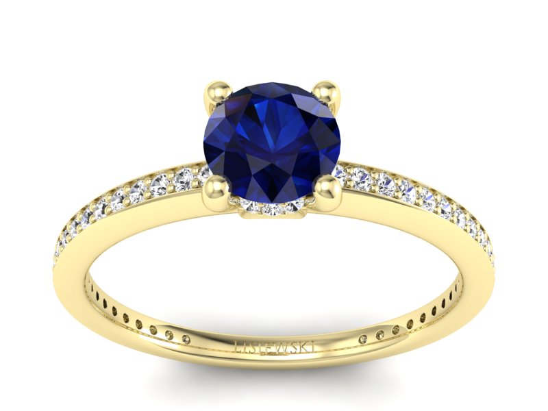Pierścionek z szafirem i brylantami żółte złoto - P15263zsz
