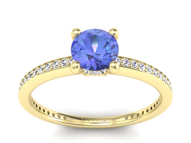 Pierścionek z tanzanitem i brylantami żółte złoto - P15263zt