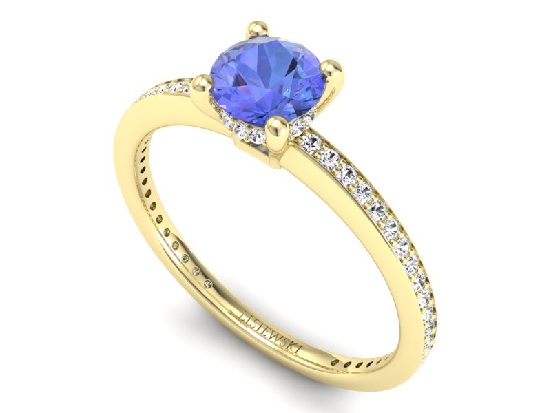Pierścionek z tanzanitem i brylantami żółte złoto - P15263zt — zdjęcie 3