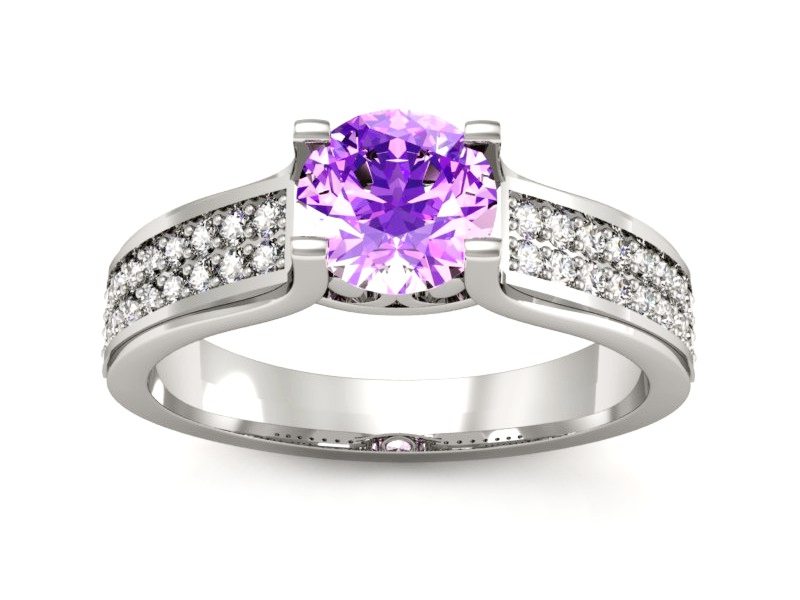 Złoty pierścionek z ametystem i brylantami - P15265bam — zdjęcie 3