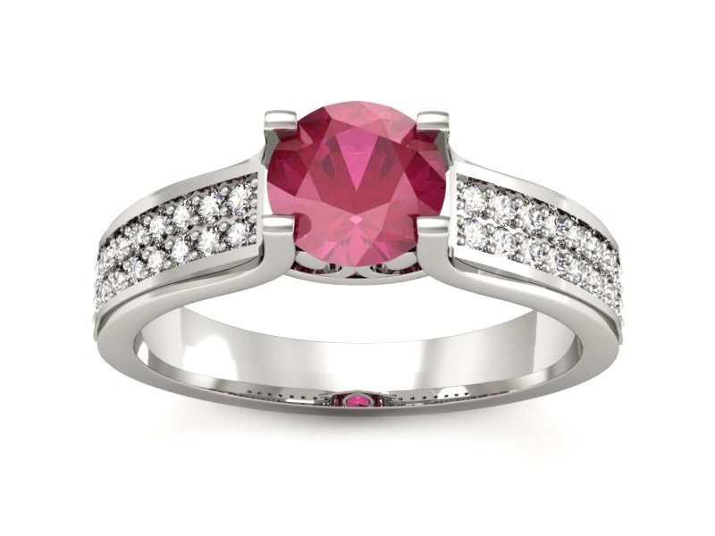 Pierścionek z rubinem i brylantami białe złoto - P15265br — zdjęcie 3