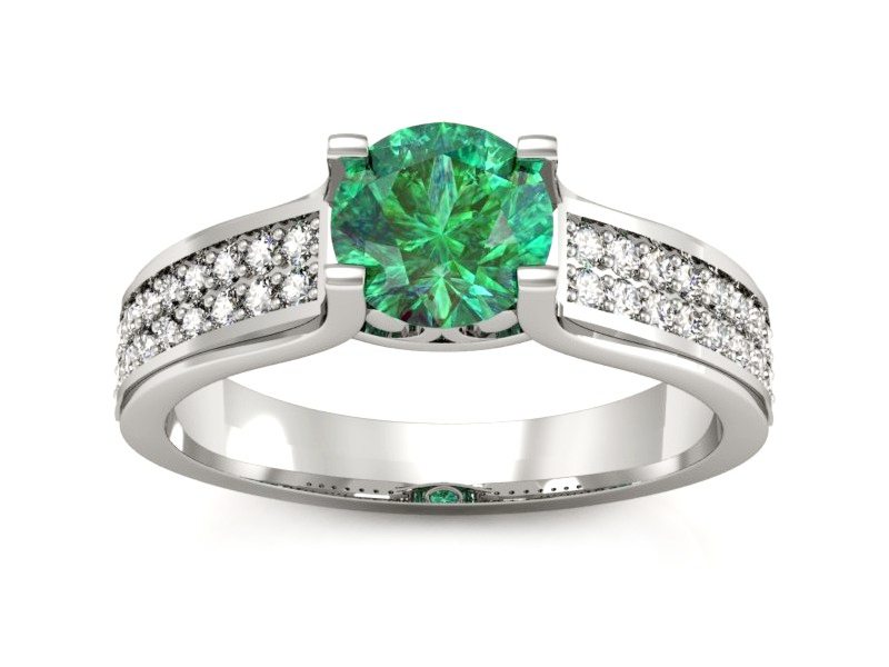 Złoty pierścionek ze szmaragdem i brylantami - P15265bsm — zdjęcie 3