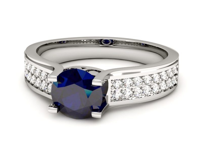 Pierścionek z szafirem i brylantami białe złoto - P15265bsz — zdjęcie 2