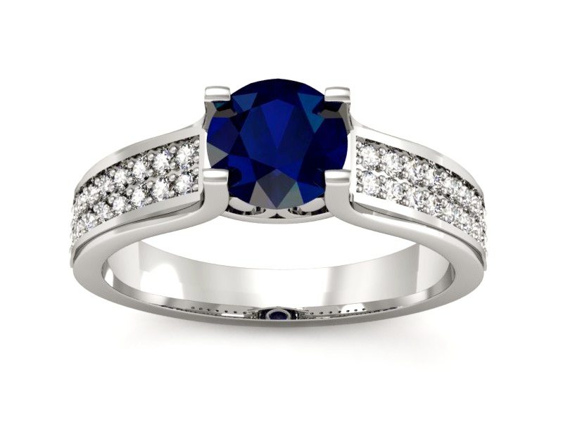 Pierścionek z szafirem i brylantami białe złoto - P15265bsz — zdjęcie 3